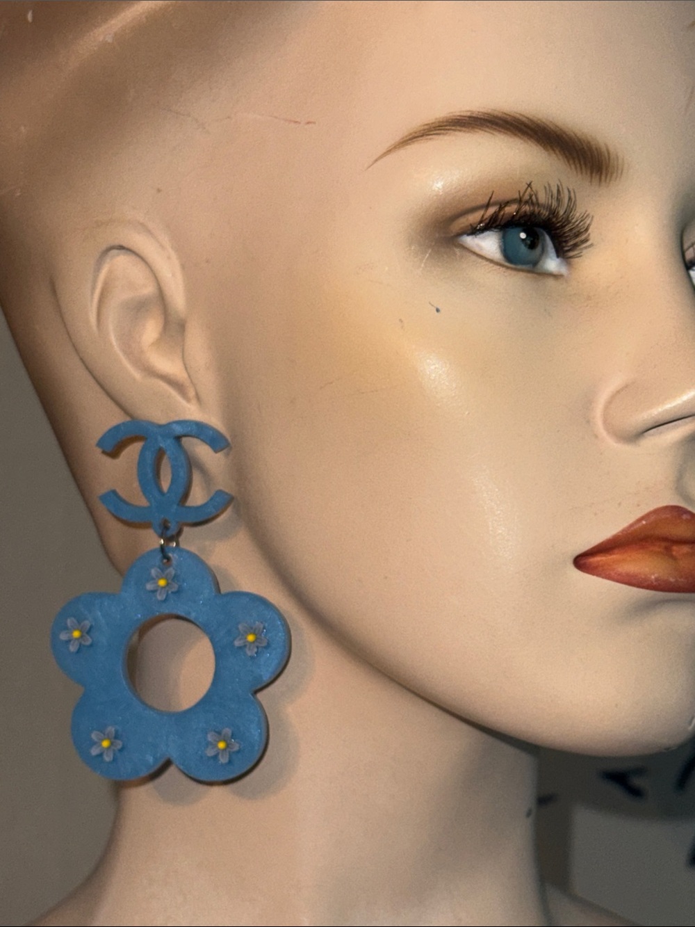 Blue CC Fashion Dangle Floral Earrings - Picture 9 of 14
